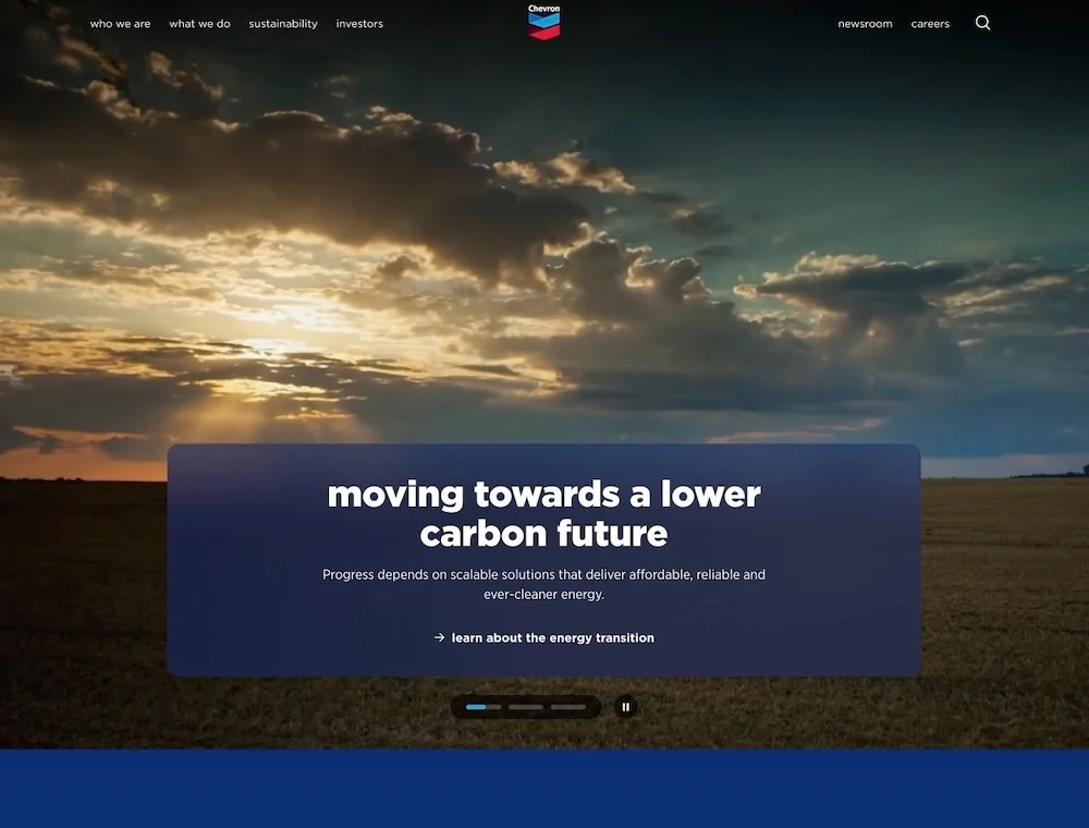 Chevron.com homepage opening, with its headline and supporting website copy.